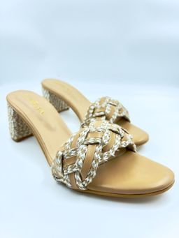 ELVIRAA - Beige Jute Covered Sandal Heels