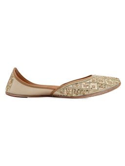 NR by Nidhi Rathi - Gold Hand Crafted Embroidered Leather Juttis