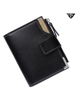 FUR JADEN - Black Card Holder Wallet with 8 Credit Card Slots Plus 2 ID Card Slots and Coin Zip Pocket