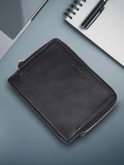 Sassora - Premium Leather Zip Closure Unisex Travel Card Holder Pouch (S)