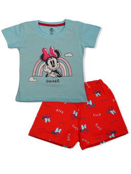 Bodycare - Girls Blue & Red Graphic T-Shirt with Shorts (Set of 2)