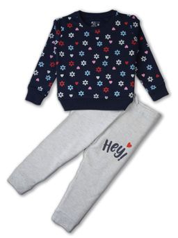 Bodycare - Girls Navy Blue & Grey Floral Co-Ord (Set of 2)