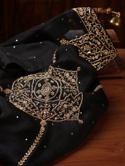 WeaverStory - Black Embroidered Zardozi Dupatta