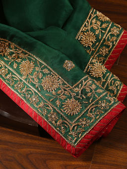 WeaverStory - Deep Green Embroidered Dupatta