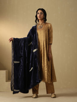 WeaverStory - Navy Blue Embroidered Zardozi Dupatta