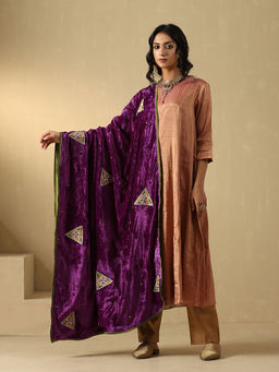 WeaverStory - Purple Embroidered Zardozi Dupatta