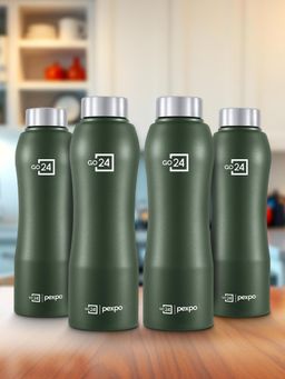 Pexpo - Bistro Military Green Stainless Steel Fridge Bottle - 1000Ml (Pack of 4)