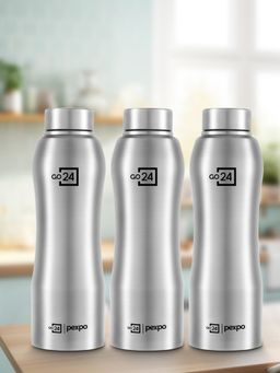Pexpo - Bistro Silver Stainless Steel Fridge Bottle - 1000Ml (Pack of 3)