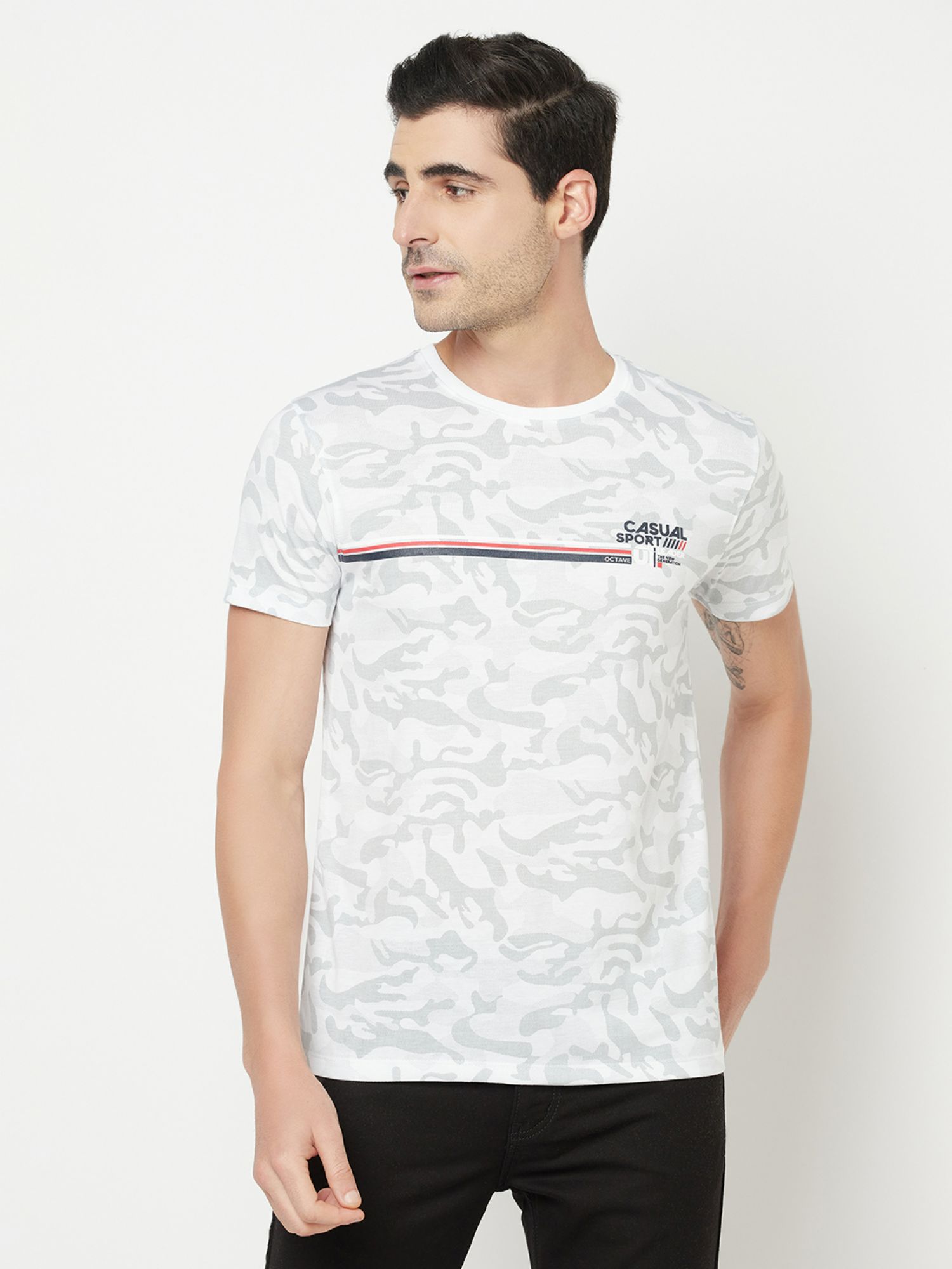 Octave Men White Printed T-Shirt (4XL 
