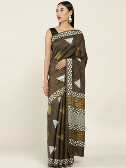 Soch - Printed Silk Blend Saree with Unstitched Blouse