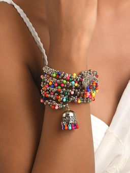 Fida - Ethnic Silver Plated Multi Colour Spring Bangle for Women