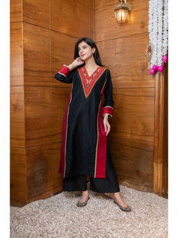 Label Shaurya Sanadhya - Black Red Embroidered Kurta with Palazzo