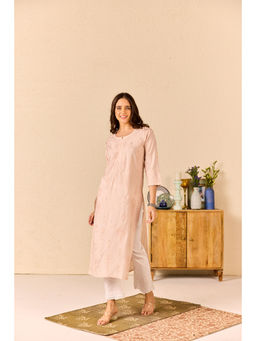Old Marigold - Riwaaz Chanderi Hand Embroidered Chikankari Pink Kurta