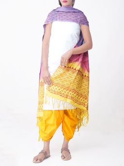 Unnati Silks - Unstitched White Pure Chettinad Cotton Salwar Kameez (Set of 3)