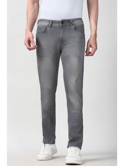 Peter England - Men Grey Mid Wash Jeanss