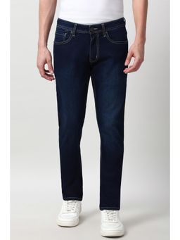 Peter England - Men Navy Blue Mid Wash Jeanss