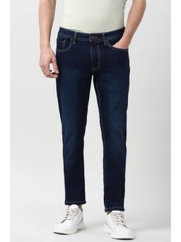 Peter England - Men Navy Blue Mid Wash Jeanss
