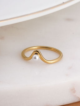 Palmonas - Delicate Vee Pearl Waterproof and Anti-Tarnish Ring for Women's