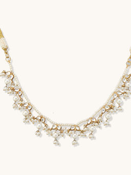 Nuyug - 22K Gold-Plated Kundan & Pearl Studded Necklace cum Matha Patti