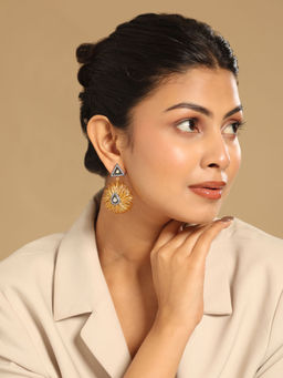 Nuyug - 18K Gold-Plated Stones and American Diamond Studded Drop Earrings