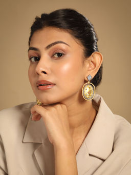 Nuyug - 18K Gold-Plated American Diamonds Studded Contemporary Shaped Dangler Earrings