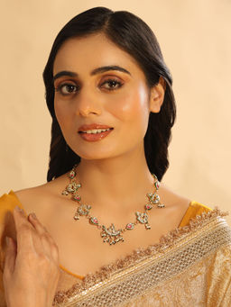 Nuyug - 22K Gold Plated Regal Enamel Bloom Pearl Drop Necklace