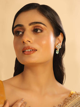 Nuyug - 22K Gold Plated Kundan Paradise Green and White Drop Earrings