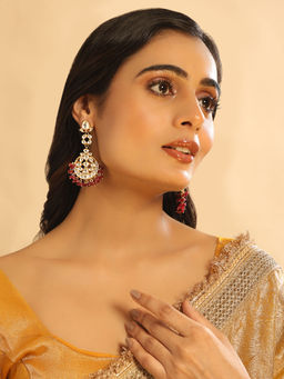 Nuyug - 22K Gold Plated Serenoor Ruby and White Kundan Chandbali Earrings