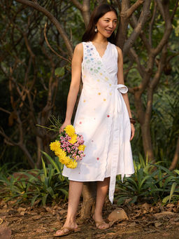 Okhai - Magical Elixir Hand-Embroidered Pure Cotton Wrap Dress with Slip (Set of 2)