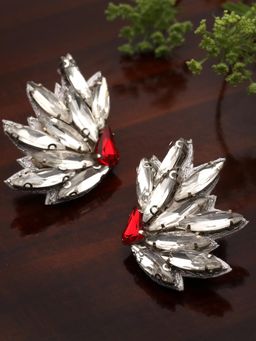 Moedbuille - Red Silver Plated Stones Earrings