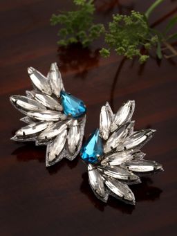 Moedbuille - Blue Silver Plated Stones Earrings