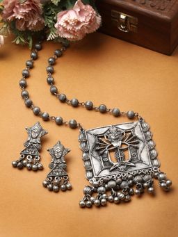 Moedbuille - Silver Plated Temple Necklace with Pair Of Earrings