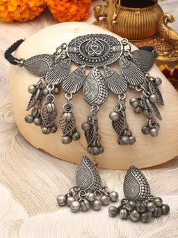 Moedbuille - Silver Plated Oxidised Necklace with Pair Of Earrings