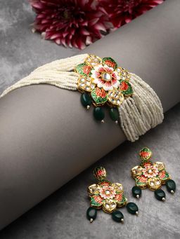 Moedbuille - Multi-Color Gold Plated Meenakari Necklace with Pair Of Earrings