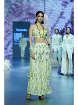 Nirmooha - Cool Matcha Pista Green Embroidered Blouse With Palazzo & Dupatta (Set of 3)