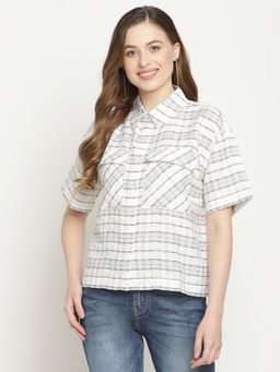 CAMLA - White Checks Collar Neck Shirt White
