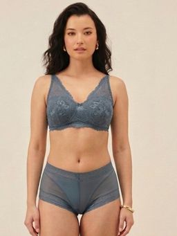 Chelvet - Padded Non-Wired Lace Bralette with Boyshorts - Teal