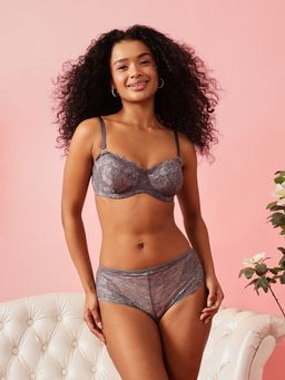 Chelvet - Lace Non-Padded Non-Wired Bra with Panty - Grey