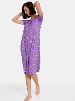 Zivame - Fruggies Knit Poly Mid Length Nightdress - Passion Flower - Purple