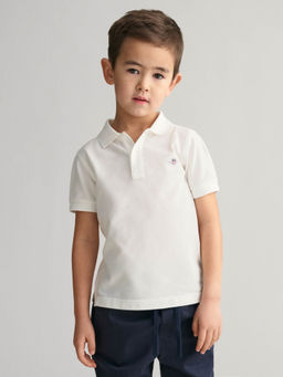 GANT - Boy White Solid Collar Short Sleeves Polo T-Shirt