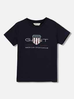 GANT - Boys Navy Blue Printed Round Neck Short Sleeves T-Shirt