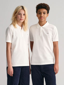 GANT - Kids White Solid Collar Short Sleeves Polo T-Shirt
