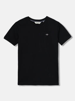 GANT - Boys Black Solid Round Neck Short Sleeves T-Shirt