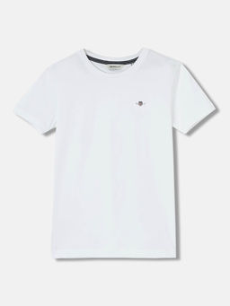 GANT - Boys White Solid Round Neck Short Sleeves T-Shirt