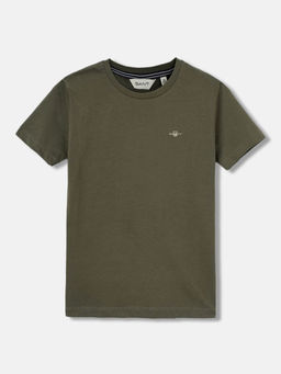 GANT - Boys Green Solid Round Neck Short Sleeves T-Shirt