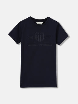GANT - Boys Navy Blue Embroidered Round Neck Short Sleeves T-Shirt