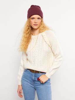 LC WAIKIKI - Ecru Crew Neck Self Patterned Long Sleeve Women's Knitwear Sweater