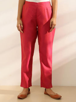 Fabindia - Pink Cotton Silk Ethnic Pant