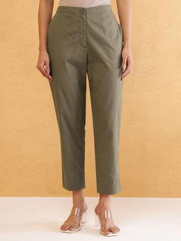 Fabindia - Olive Green Cotton Regular Fit Straight Pants
