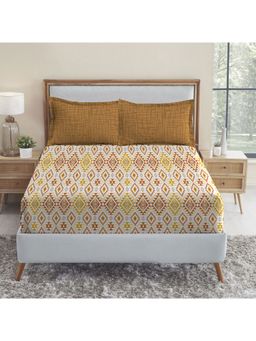 MYTRIDENT - Feather Tales Queen Cotton Bedsheet Set with 2 Pillow Covers Aria Yellow